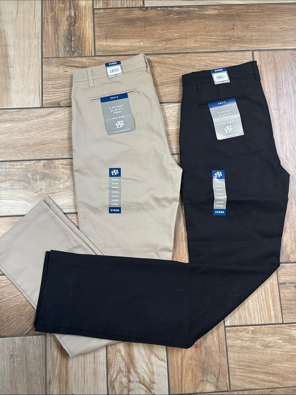 Men's Classic Stretch Chino Pants - Black & Khaki 31x34 Slim Fit 4 Pocket